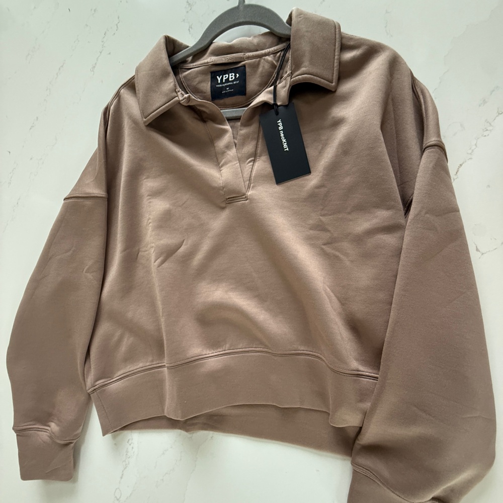 Abercrombie & Fitch Polo Collar Pullover Sweatshirt - Taupe Brown